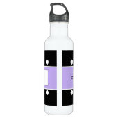 Paarse en zwarte met stippen en naam waterfles (Achterkant)