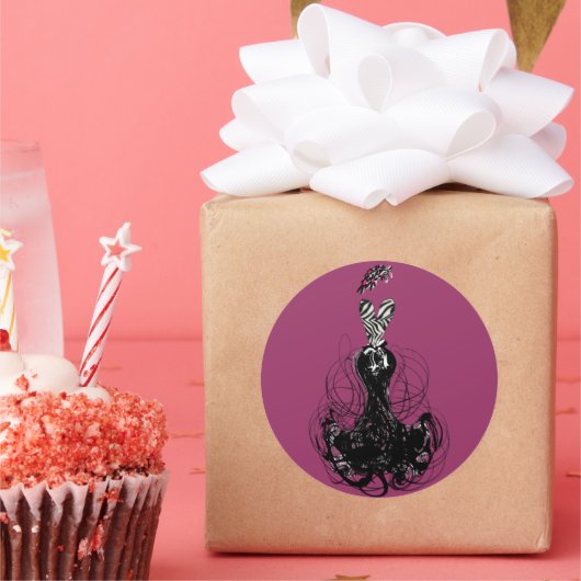 Paarse en zwarte  Mode Diva Ronde Sticker (Feest)