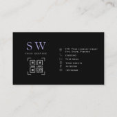 Paarse en zwarte monogram Minimal Modern Business Contactkaartje (Achterkant)