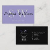 Paarse en zwarte monogram Minimal Modern Business Contactkaartje (Voorkant / Achterkant)
