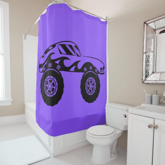Paarse en zwarte monster Tuck Shower Curtain Douchegordijn (In situ)