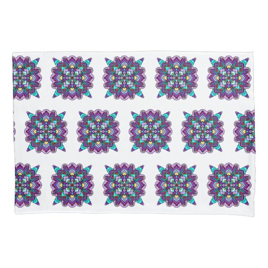 Paarse en zwarte mystieke kleurrijke Mandala Kussensloop (Voorkant-Links)