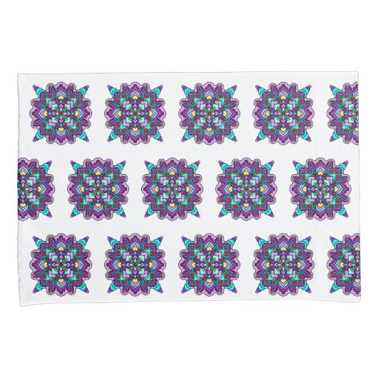 Paarse en zwarte mystieke kleurrijke Mandala Kussensloop (Voorkant-Rechts)