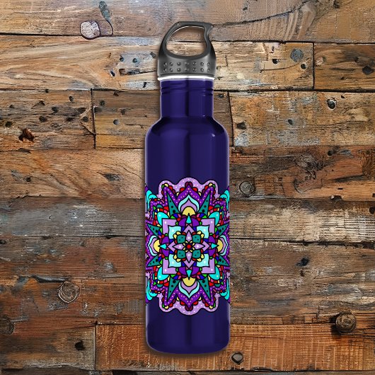 Paarse en zwarte mystieke kleurrijke Mandala Waterfles