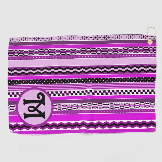 Paarse en zwarte Pattern Play Stripes gepersonalis Golfhanddoek (Horizontaal)