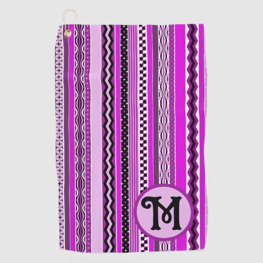 Paarse en zwarte Pattern Play Stripes gepersonalis Golfhanddoek (Voorkant)