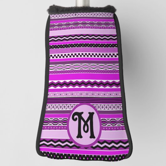 Paarse en zwarte Pattern Play Stripes gepersonalis Golfheadcover (Draai 90)