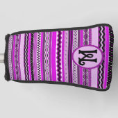 Paarse en zwarte Pattern Play Stripes gepersonalis Golfheadcover (Voorkant)
