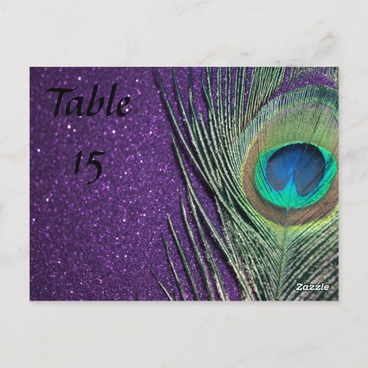 Paarse en Zwarte Pauw Trouwtafelnummers Briefkaart (Achterkant)