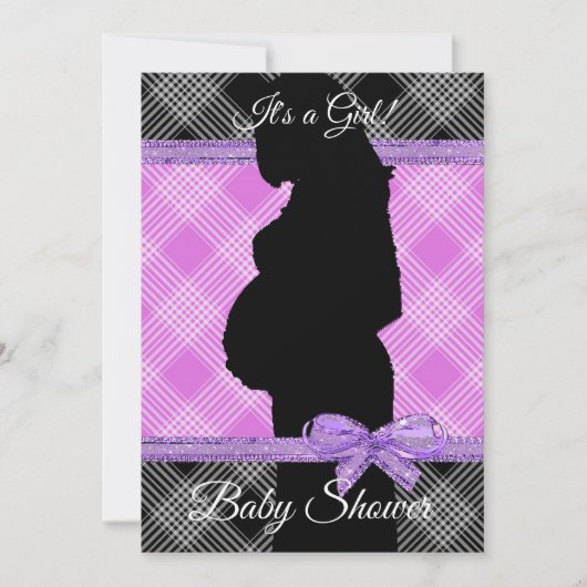 Paarse en zwarte Plaid Baby shower Invitation Kaart (Voorkant)