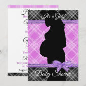 Paarse en zwarte Plaid Baby shower Invitation Kaart (Voorkant / Achterkant)
