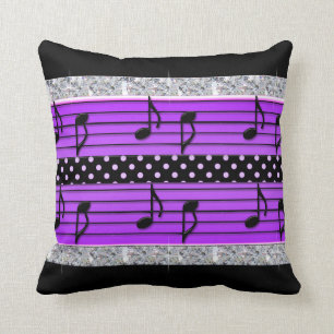 Paarse en zwarte poka Dot Diamonds & Musical Notes Kussen
