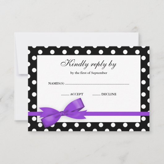 Paarse en zwarte poladot Bow RSVP (Voorkant)