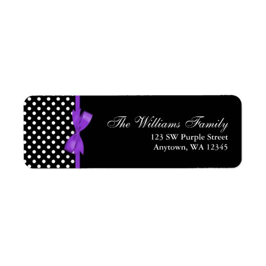 Paarse en zwarte Polka Dot Bow Etiket (Voorkant)