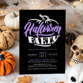 Paarse en zwarte pompoen typografie Halloween Part Kaart