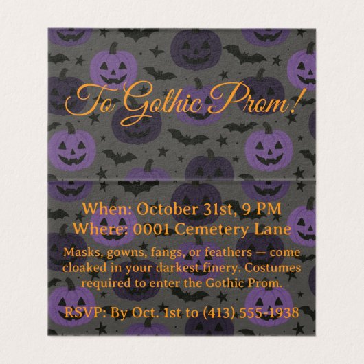 Paarse en zwarte pompoenen uitnodigen kaart (Binnenkant ongevouwen)