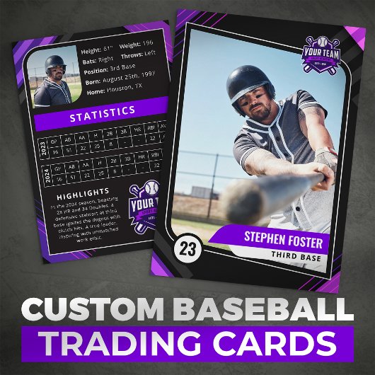 Paarse en zwarte Pro Baseball Trading Kaart Contactkaartje