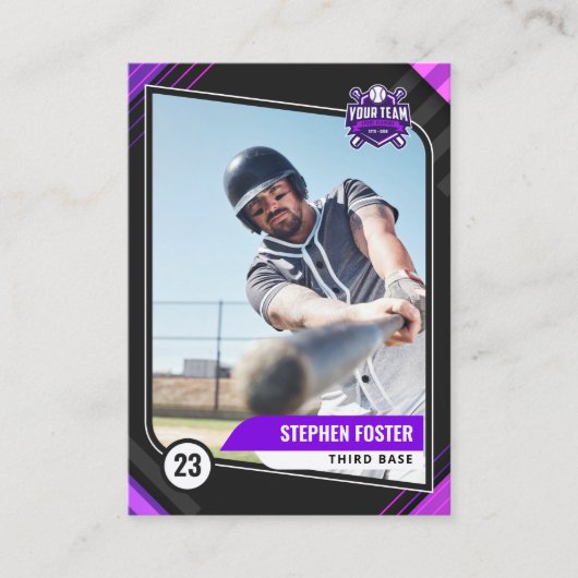 Paarse en zwarte Pro Baseball Trading Kaart Contactkaartje (Voorkant)