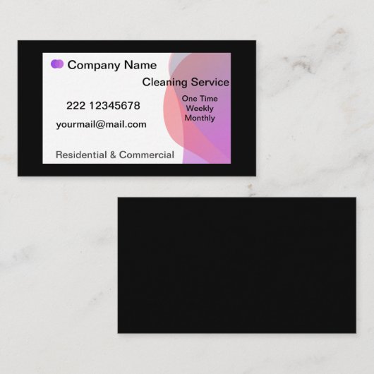 paarse en zwarte professionele schoonmaakservice visitekaartje (Voorkant / Achterkant)