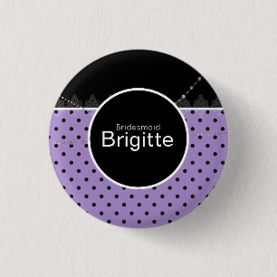 Paarse en zwarte puntknop ronde button 3,2 cm