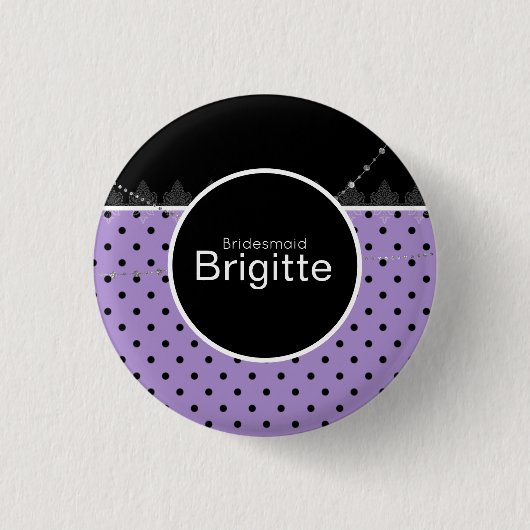 Paarse en zwarte puntknop ronde button 3,2 cm (Voorkant)