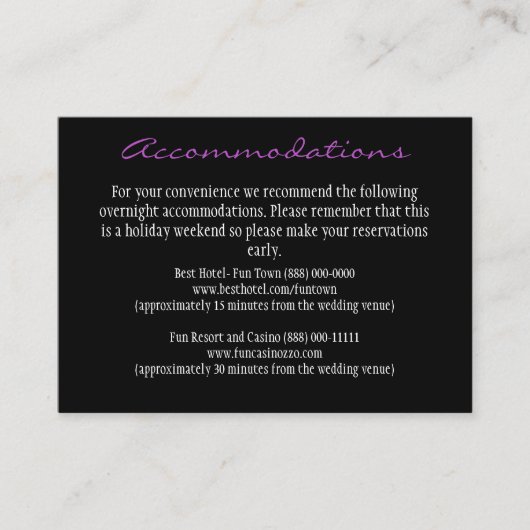 Paarse en zwarte receptie accommodatie Kaarten (Voorkant)