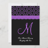 Paarse en zwarte Retro Lace Monogram Wedding V22 Kaart (Achterkant)