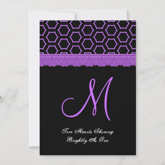 Paarse en zwarte Retro Lace Monogram Wedding V22 Kaart (Achterkant)