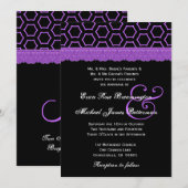 Paarse en zwarte Retro Lace Monogram Wedding V22 Kaart (Voorkant / Achterkant)