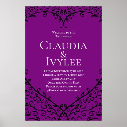 Paarse en zwarte Roos Gothic Wedding Ceremonony Si Poster (Voorkant)