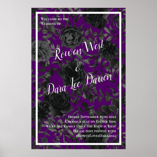 Paarse en zwarte Roos Gothic Wedding Ceremonony Si Poster (Voorkant)