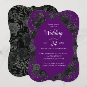Paarse en zwarte Roos Gothic Wedding Kaart