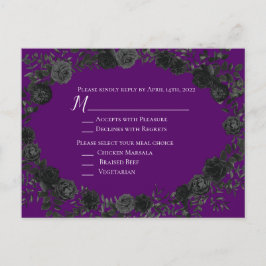 Paarse en Zwarte Roos Gotische Bruiloft Antwoord K Briefkaart