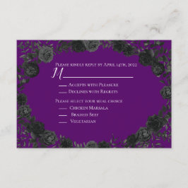 Paarse en Zwarte Roos Gotische Bruiloft Antwoord K Kaart