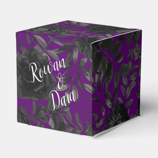Paarse en Zwarte Roos Gotische Bruiloft Favor Box Bedankdoosjes (Achterkant)