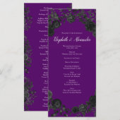 Paarse en Zwarte Roos Gotische Bruiloft Programma' Menu (Voorkant / Achterkant)