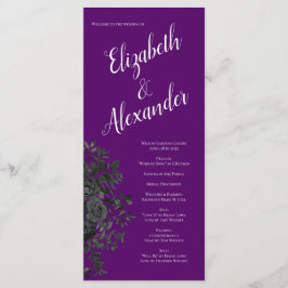 Paarse en Zwarte Roos Gotische Bruiloft Programma' Menu