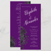 Paarse en Zwarte Roos Gotische Bruiloft Programma' Menu (Voorkant / Achterkant)