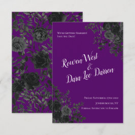 Paarse en zwarte Roos Gotische bruiloft Save the D Kaart