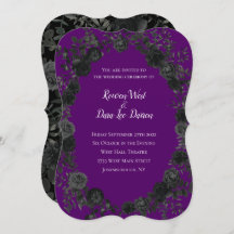 Paarse en zwarte Roos Gotische bruiloft uitnodigin