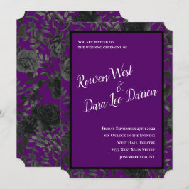 Paarse en zwarte Roos Gotische bruiloft uitnodigin Kaart