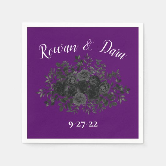 Paarse en zwarte Rozen gotische bruiloft servetten (Voorkant)