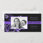 Paarse en zwarte save the date fotokaarten (Voorkant)