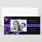 Paarse en zwarte save the date fotokaarten (Voorkant / Achterkant)