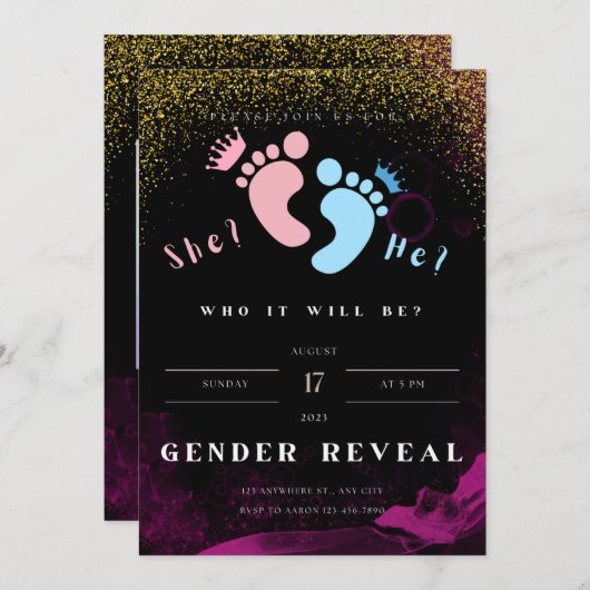 Paarse en zwarte sekse onthullen uitnodiging (Voorkant / Achterkant)