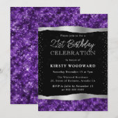 Paarse en zwarte Shimmer Glitter 21e verjaardag Kaart (Voorkant / Achterkant)