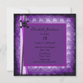 Paarse en zwarte Skulls lint & Glitter-uitnodiging Kaart (Achterkant)