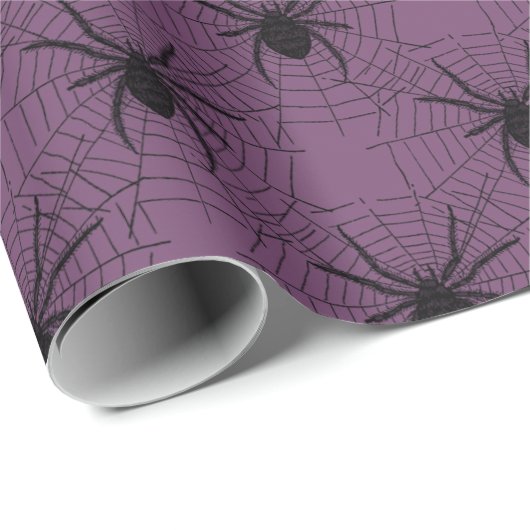 Paarse en zwarte spinnen patroon Halloween Cadeaupapier (Rol Hoek)
