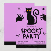 Paarse en zwarte spookachtige feestuitnodiging kaart (Voorkant / Achterkant)