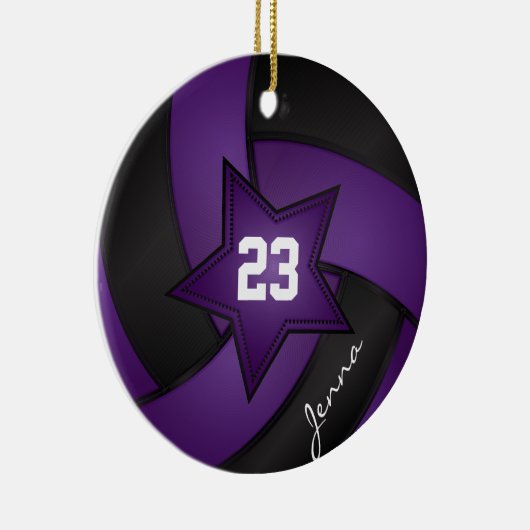 Paarse en zwarte Star Volleyball Keramisch Ornament (Rechts)